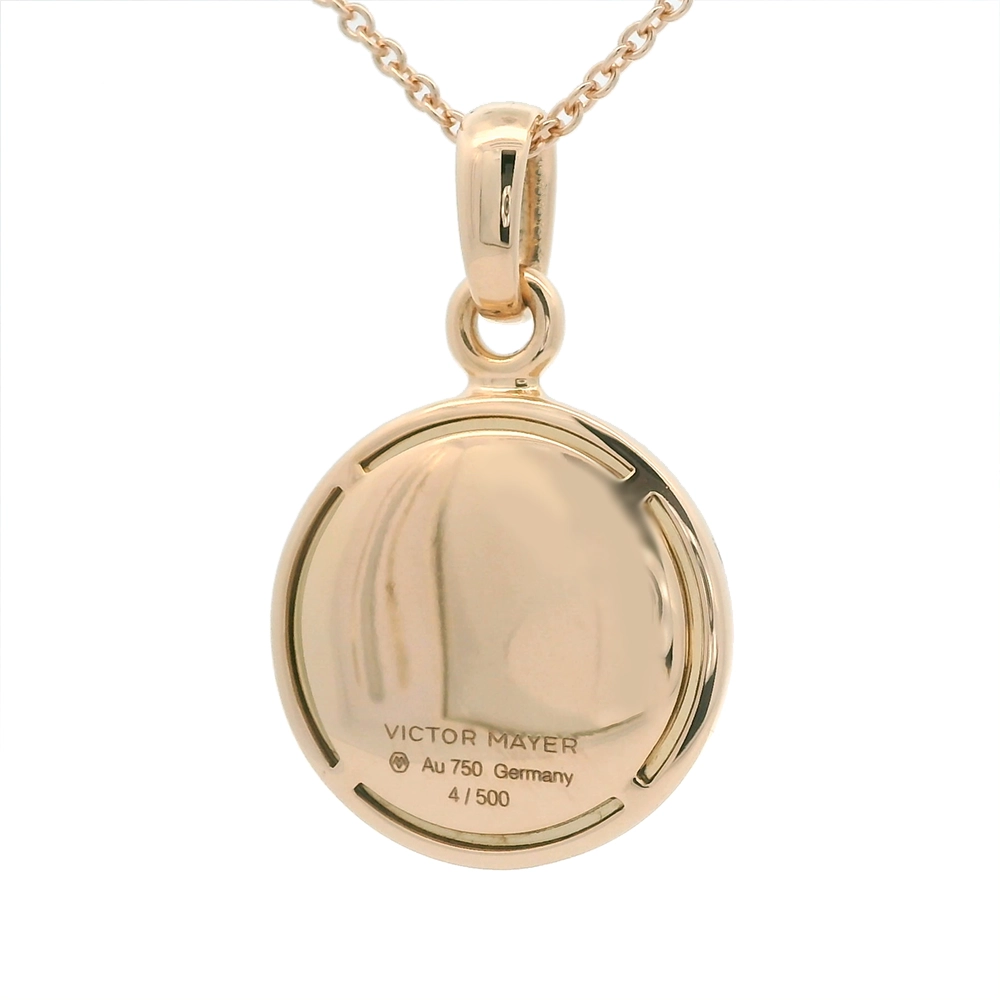Round Candy pendant in rose gold with slightly domed purple enamel surface over windmill guilloché, diameter 17.6 mm.