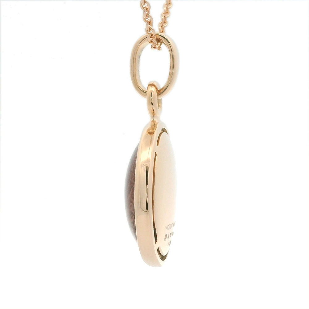 Round Candy pendant in rose gold with slightly domed purple enamel surface over windmill guilloché, diameter 17.6 mm.
