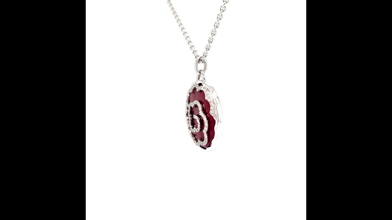 Artemis necklace, 750/- white gold, ruby-red enamel, 72 diamonds, Ø 27.4 mm, v1493-hr-00-00-101.
