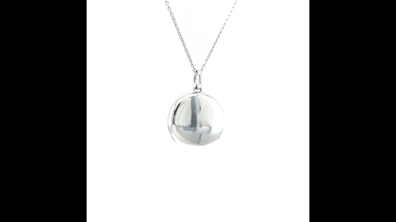 Locket necklace Hallmark, 750/- white gold, blue enamel, engraving, Ø 21 mm, 49336/PE/00/00/101