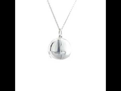 Locket necklace Hallmark, 750/- white gold, blue enamel, engraving, Ø 21 mm, 49336/PE/00/00/101