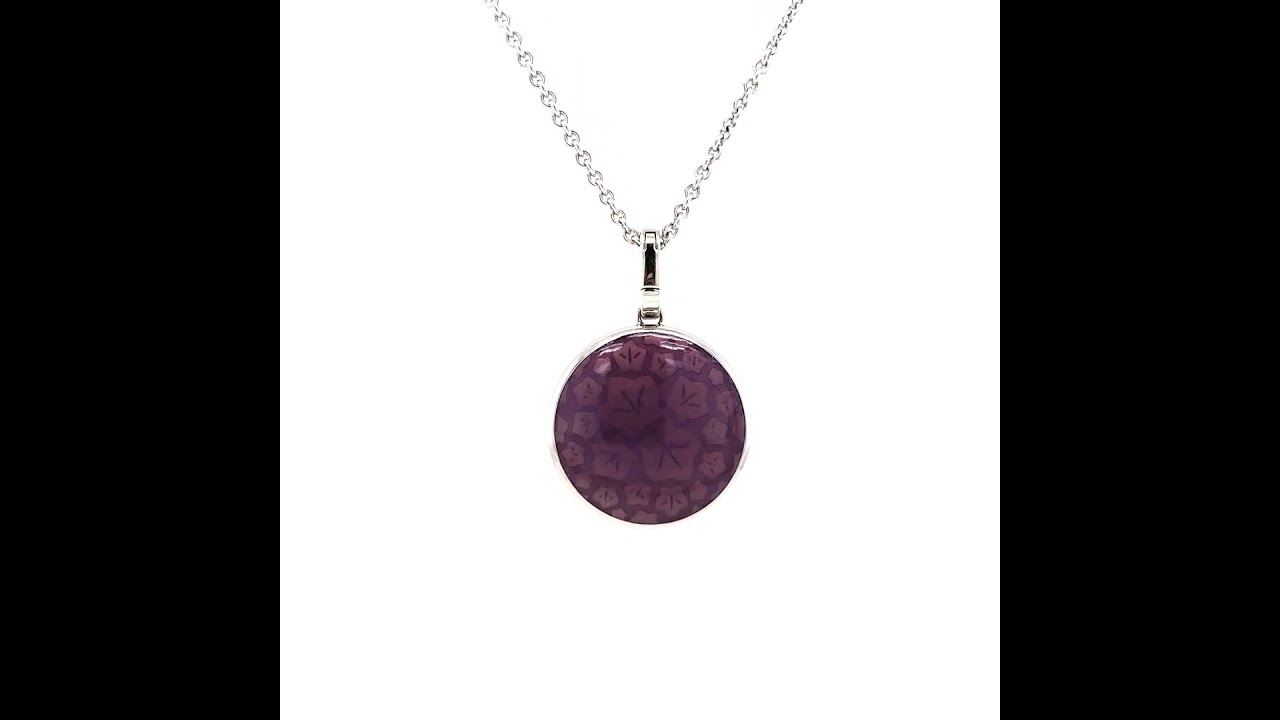 Locket pendant Merian, 18k white gold, round, purple enamel, 5 diamonds V1720/OF/00/00/101