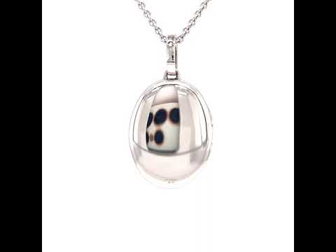 Oval locket necklace, 750/- white gold (18k), four diamonds 0.04 ct, 25 x 23 mm, 48187/00/00/00/101