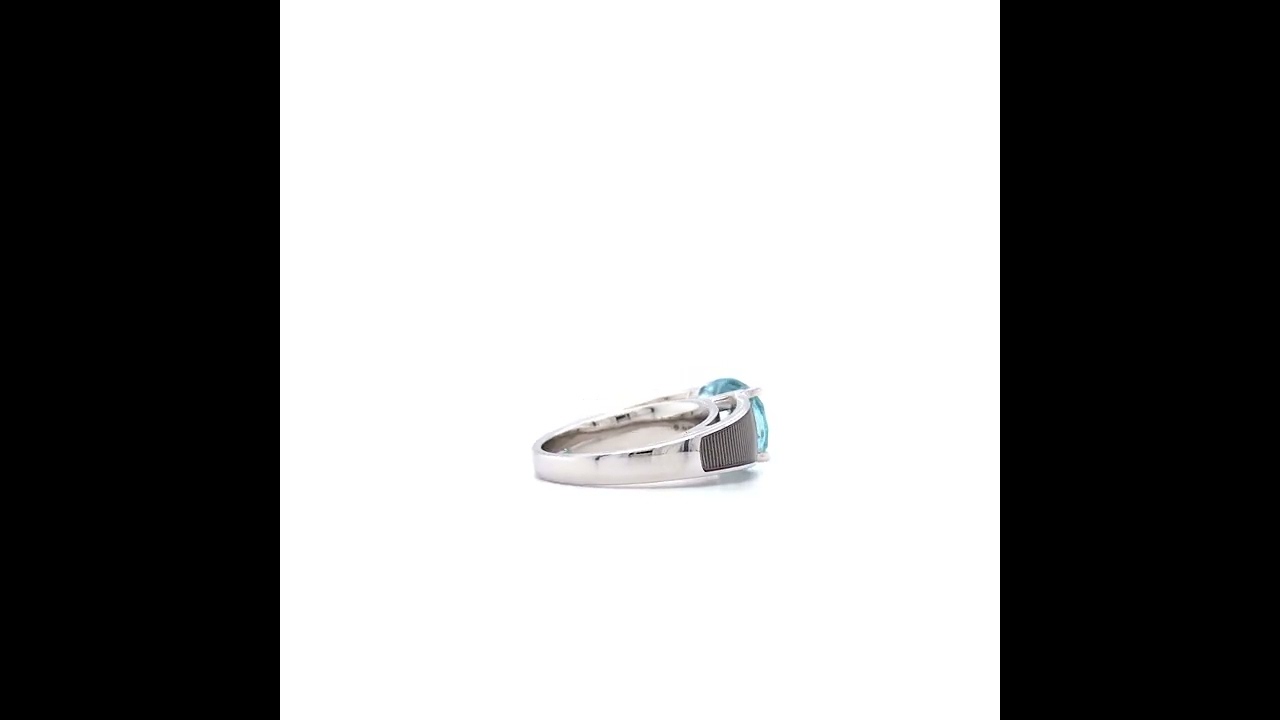 Peacock ring, 18k white gold, grey enamel, 8 diamonds, oval faceted aquamarine V1453/SF/13/00/101