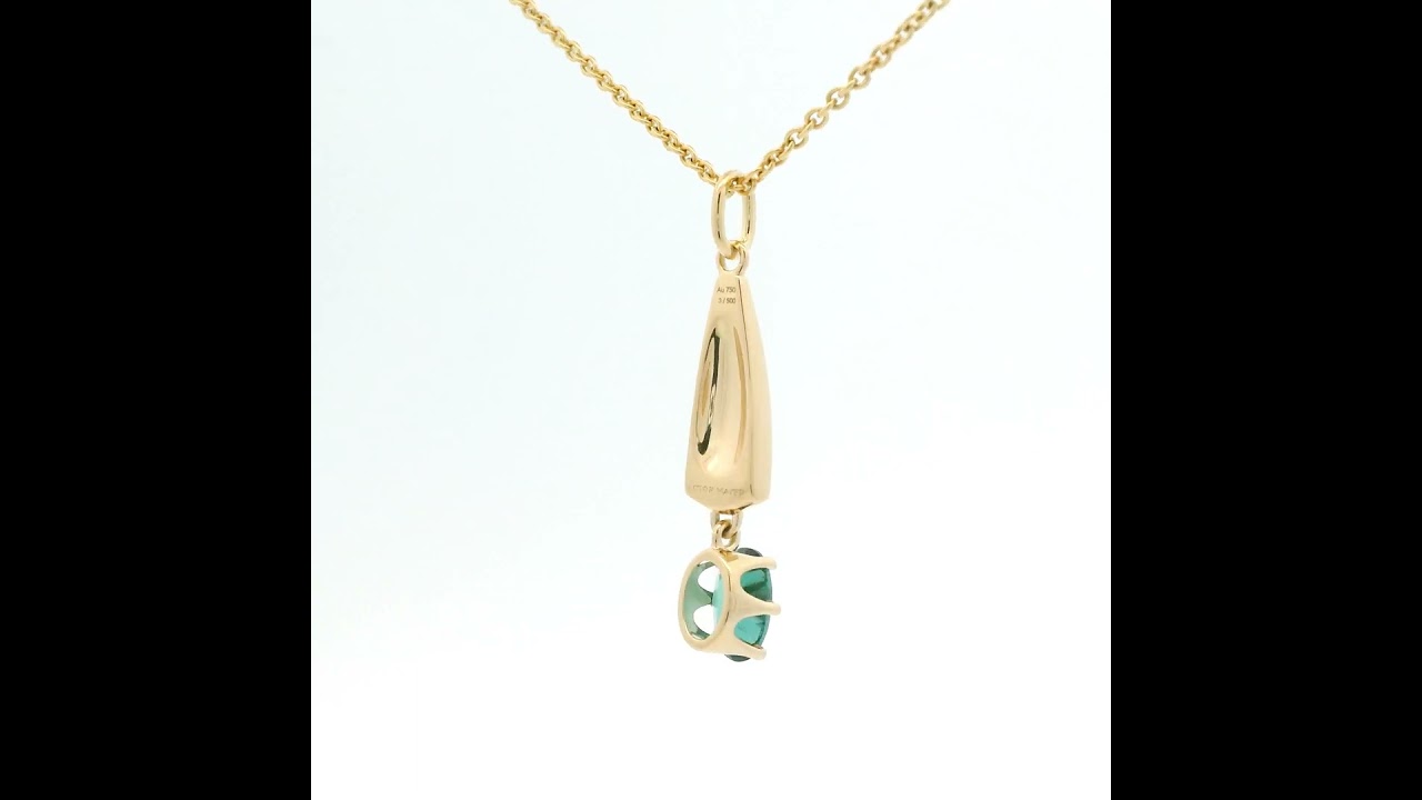 Pendant Solitaire, 750/- yellow gold, turquoise enamel, green tourmaline, V1776/TÜ/TB/00/102.