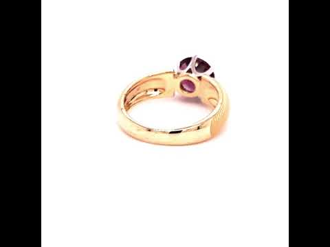  Ring Solitaire, 750/- yellow gold, yellow enamel, rhodolite, 10 diamonds V1738/FO/82/00/10454. 