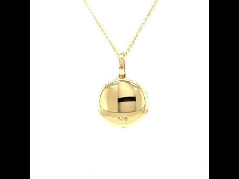 Round locket Hallmark, 750/- yellow gold (18k), green enamel, diamond, Ø 21 mm, 48169/D6/00/00/102