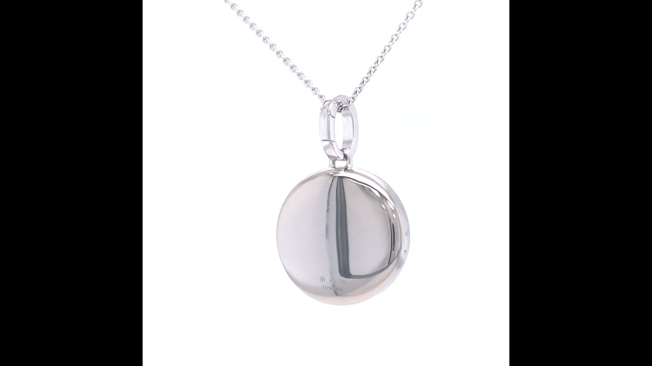 Round locket necklace Hallmark, 750/- white gold, blue enamel, diamond, Ø 21 mm, 48169/F1/00/00/101