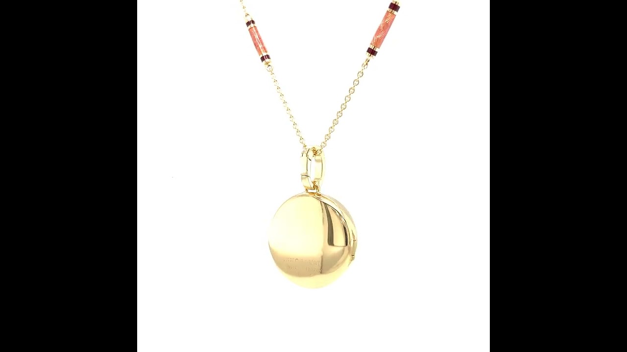 Round locket necklace Hallmark, 750/- yellow gold, pink enamel, diamond, Ø 21 mm, 48169/G7/00/00/102