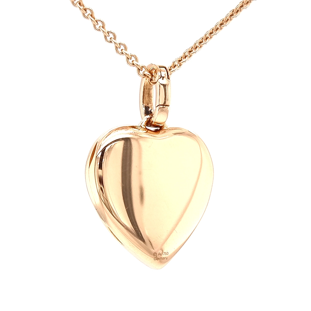 Heart shaped locket necklace in rose gold, decorated with diamonds