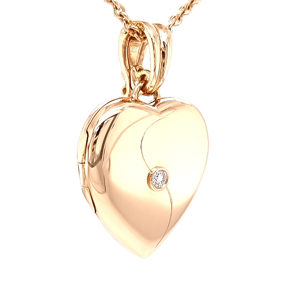 Herzförmiges Medaillon-Collier in Roségold mit einem Brillant
