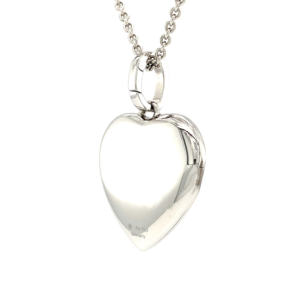 Heart shaped locket necklace in white gold