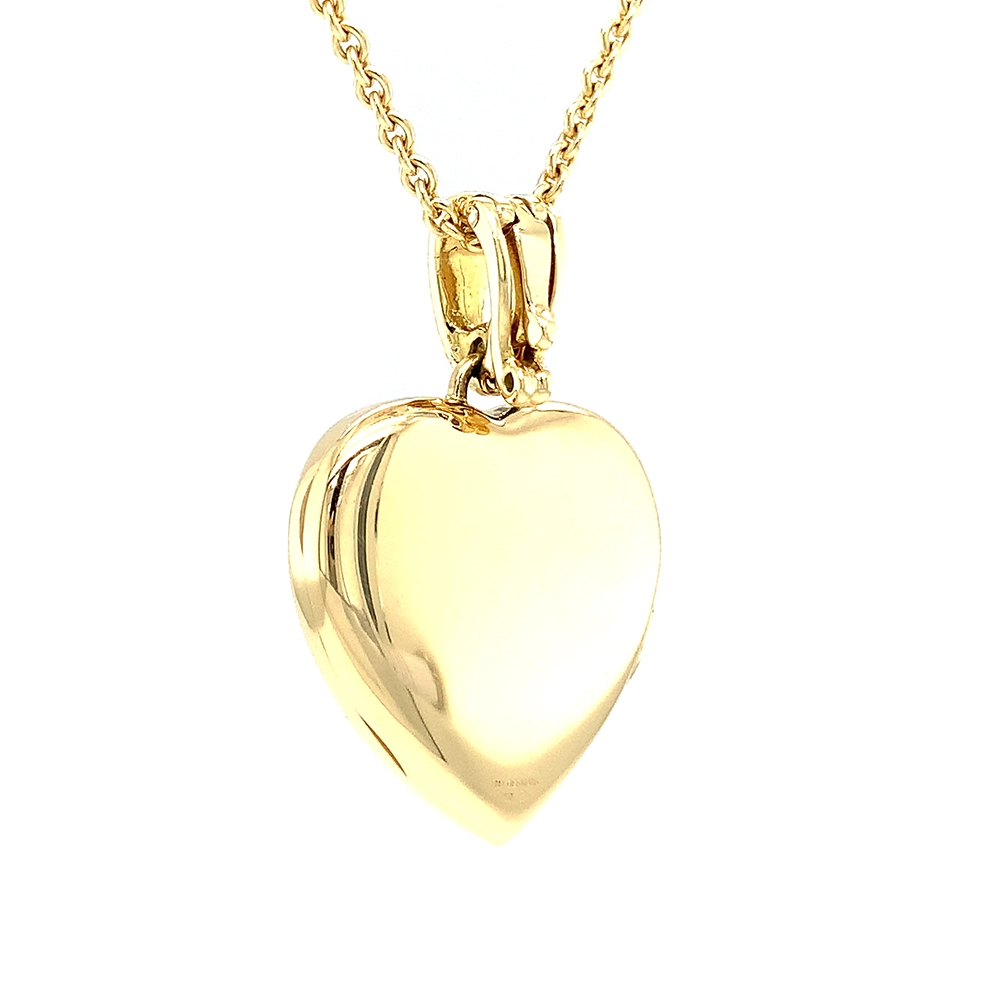 Herzförmiges Medaillon-Collier aus Gelbgold, dunkelblau lackiert und mit Brillanten besetzt