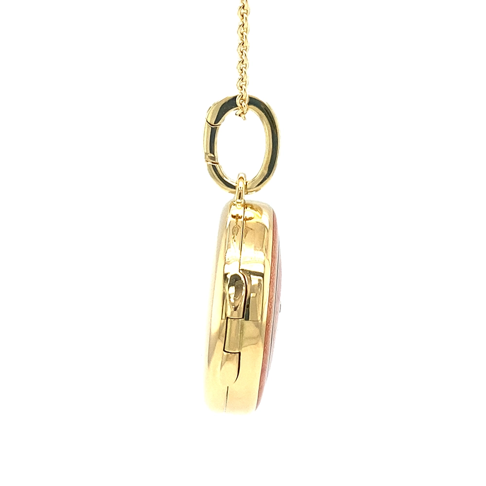 Rundes Medaillon-Collier in Gelbgold und rosa lackiert