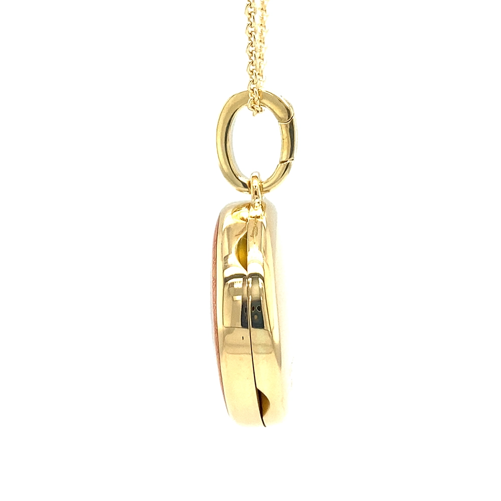 Rundes Medaillon-Collier in Gelbgold und rosa lackiert