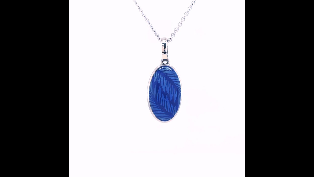  Oval Tropicana locket, 750/- white gold, blue enamel, diamonds, 33.5 x 15 mm, V1646/EM/00/00/101 
