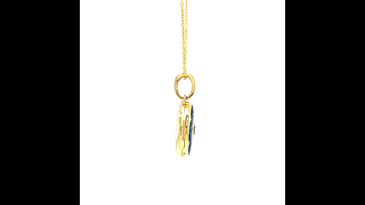 Oval locket necklace, 750/- yellow gold (18k), blue enamel, sapphire, 20 x 15 mm, V1752/PE/01/00/102