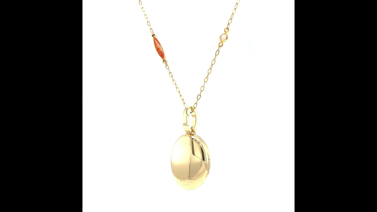 Oval locket necklace, 750/- yellow gold, red enamel, 9 diamonds, 20 x 15 mm, V1755/HR/00/00/102