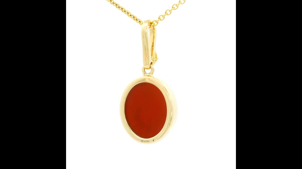 Oval pendant in yellow gold with pink carnelian engraved 1 diamond 14.0 x 12.0 mm V1732/00/LO/02/102