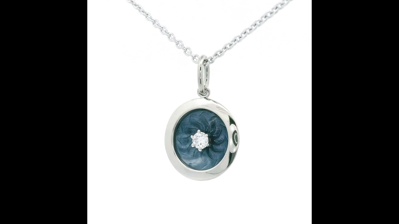 Trance pendant 750 white gold, medium blue enamel, 1 diamond 0.07 ct, 12.5 mm, V1714/MB/00/00/101