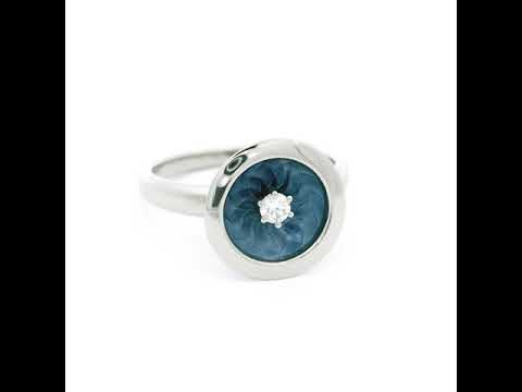 Trance ring 18k white gold, blue enamel, 1 diamond 0.07 ct, ring head 12.5 mm, V1509/MB/00/00/101