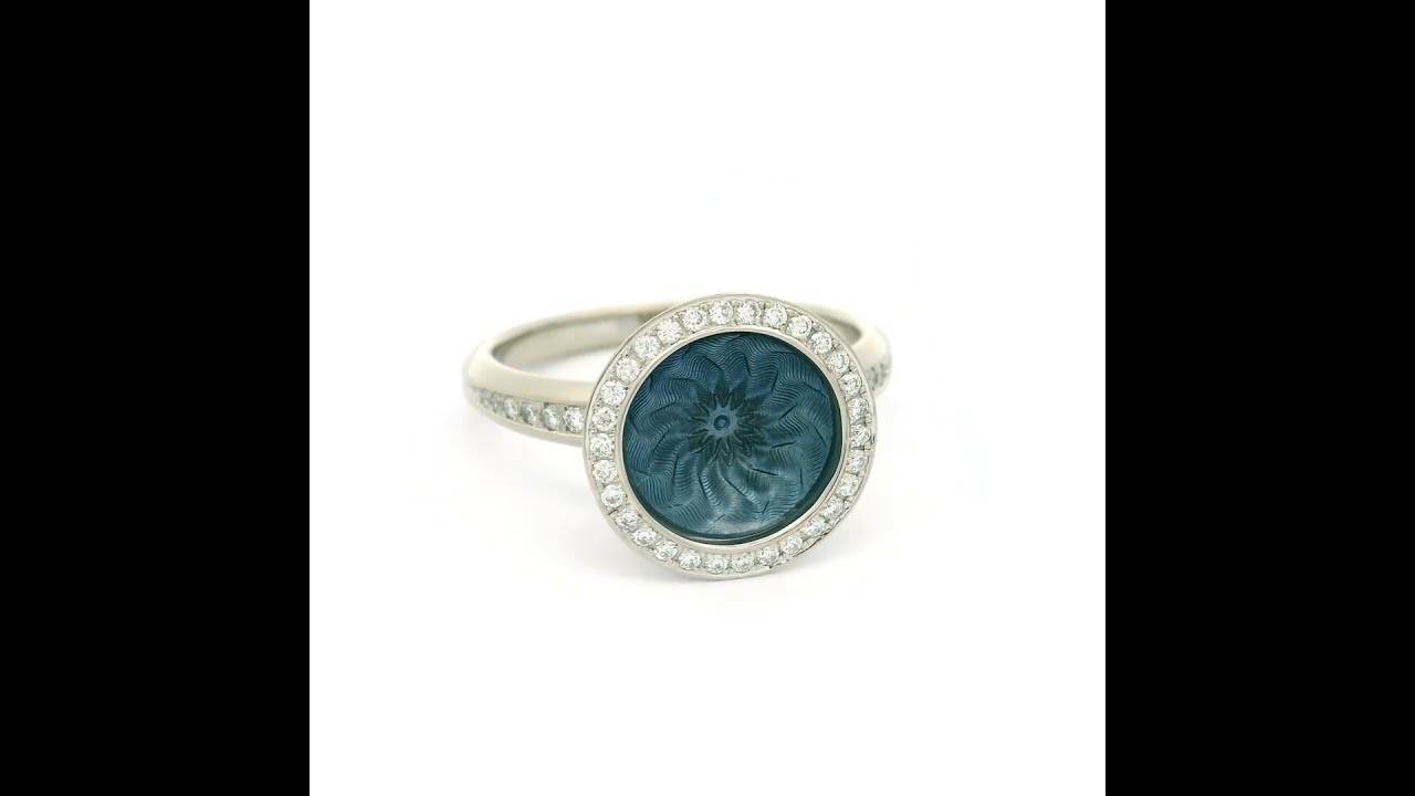 Trance ring 18k white gold, medium blue enamel, 44 diamonds 0.23 ct, 12,5 mm, V1481/MB/00/00/101