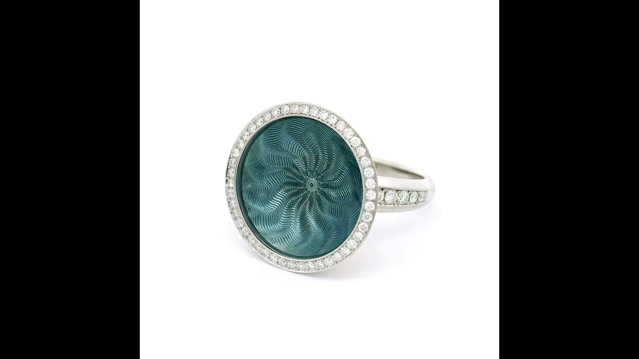 Trance ring 18k white gold, medium blue enamel, 56 diamonds 0.40 ct, 18,4 mm, V1431/MB/00/00/101