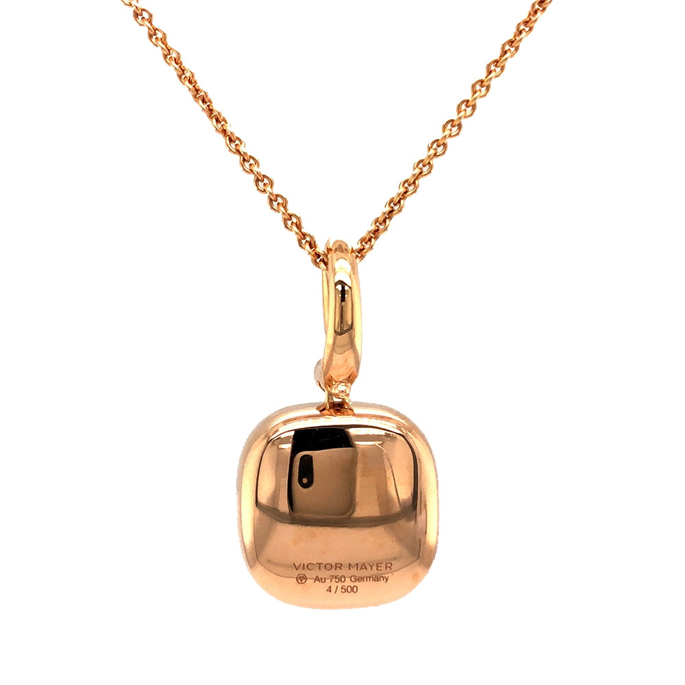 Era Anhänger aus Roségold mit kissenförmigem Goldcitrin-Cabochon 10 × 10 mm, einem gelben durchscheinenden Edelstein über einem feinen Guilloché-Wellenmuster